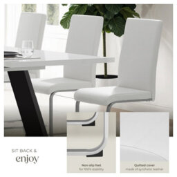Tectake Set Of 2 Dining Chairs - Cantilevered, High Backrest, Flat Steel Frame  - White - thumbnail 4