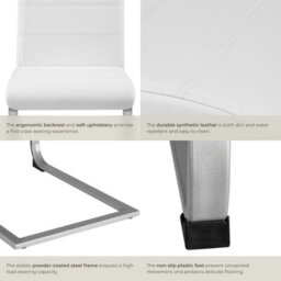 Tectake Set Of 2 Dining Chairs - Cantilevered, High Backrest, Flat Steel Frame  - White - thumbnail 5