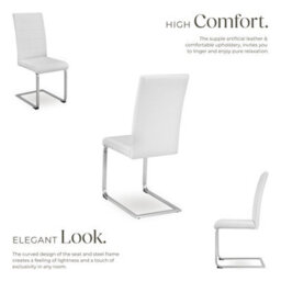 Tectake Set Of 2 Dining Chairs - Cantilevered, High Backrest, Flat Steel Frame  - White - thumbnail 3
