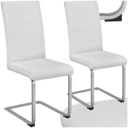 Tectake Set Of 2 Dining Chairs - Cantilevered, High Backrest, Flat Steel Frame  - White