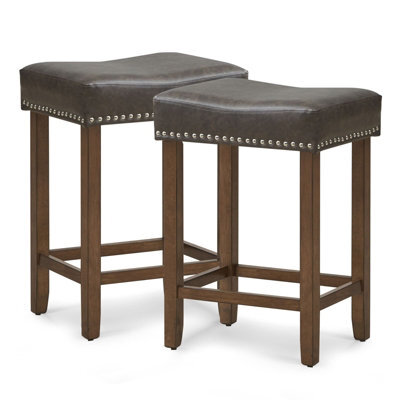 Gainoom Set Of 2 Bar Stools Upholstered Counter Height Saddle Stools Pu Leather 60Cm - image 1
