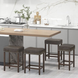 Gainoom Set Of 2 Bar Stools Upholstered Counter Height Saddle Stools Pu Leather 60Cm - thumbnail 4