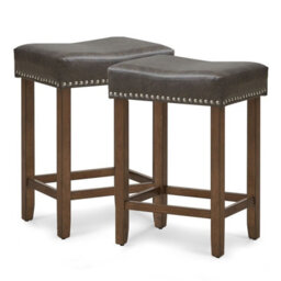 Gainoom Set Of 2 Bar Stools Upholstered Counter Height Saddle Stools Pu Leather 60Cm - thumbnail 1