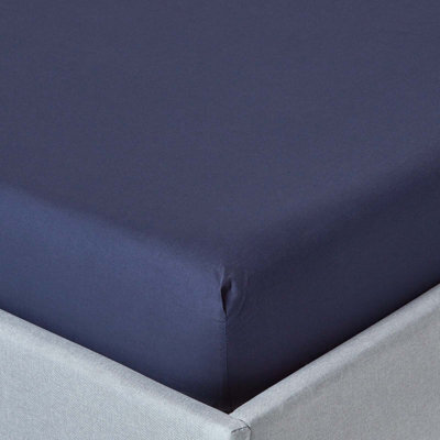 Homescapes Navy Blue Egyptian Cotton Fitted Sheet 200 Tc, Single - image 1