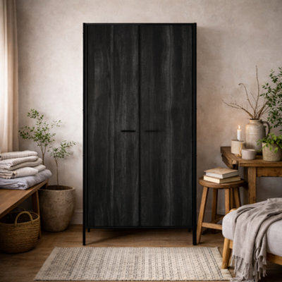 Wyld Haus Ireland 3 Door Wood-Effect Wardrobe With 1 Drawer, Matt Black Frame - image 1