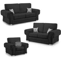 Furnishings For Less UK Milan Fabric 3 Piece Sofa Suite Black Full Back Chesterfield Style - thumbnail 1