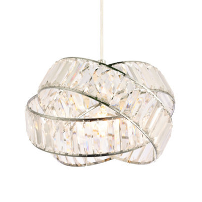 Happy Homewares Modern Three Ring Chrome Pendant Lighting Shade With Transparent Acrylic Prisms - image 1