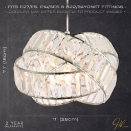 Happy Homewares Modern Three Ring Chrome Pendant Lighting Shade With Transparent Acrylic Prisms - thumbnail 6