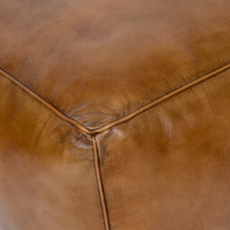 Elm Home And Garden 100% Real Genuine Leather Large Pommel Footstool Ottoman Tan Brown - thumbnail 3