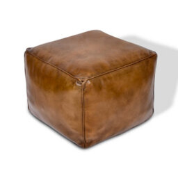 Elm Home And Garden 100% Real Genuine Leather Large Pommel Footstool Ottoman Tan Brown