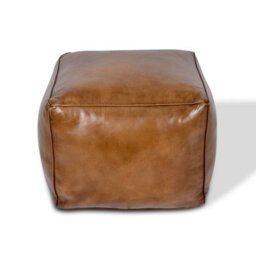 Elm Home And Garden 100% Real Genuine Leather Large Pommel Footstool Ottoman Tan Brown - thumbnail 2
