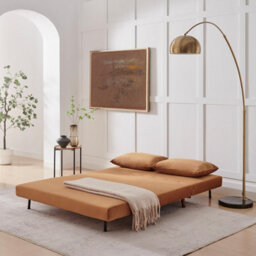 Furniturebox Uk Bobby Orange Velvet Double Folding Sofa Bed - thumbnail 4