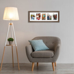AK Frames 26X8 Walnut Sleek Multi Photo Frame With White Mount - Holds 5 Apertures (5X) 6X4 Photos - thumbnail 3