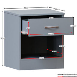 Lassic Vida Designs Riano 3 Piece Bedroom Set (1 Drawer Bedside Chest, 5 Drawer Chest, 3 Door Wardrobe), Grey - thumbnail 5