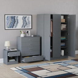 Lassic Vida Designs Riano 3 Piece Bedroom Set (1 Drawer Bedside Chest, 5 Drawer Chest, 3 Door Wardrobe), Grey - thumbnail 6