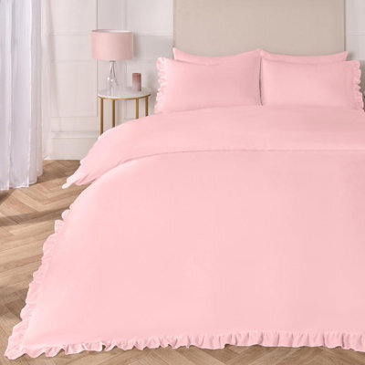 OHS Duvet Cover Set Frill Edge Microfibre Quilt Decor Bedding, Blush - Single - image 1