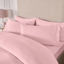 OHS Duvet Cover Set Frill Edge Microfibre Quilt Decor Bedding, Blush - Single - thumbnail 3
