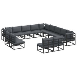 Berkfield Modern Garden Sofa Set With Cushion 13 Pcs Black Aluminium - thumbnail 1
