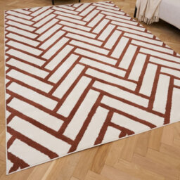 The Rugs Loft Terra And Ivory Herringbone Living Room Area Rug And Runners Soft Pile - thumbnail 1