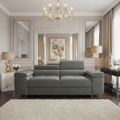 Torezio Sofa 2 Two Seater With Adjustable Headrests Chipboard Wooden Frame 198X102X70 90Cm Grey - image 1