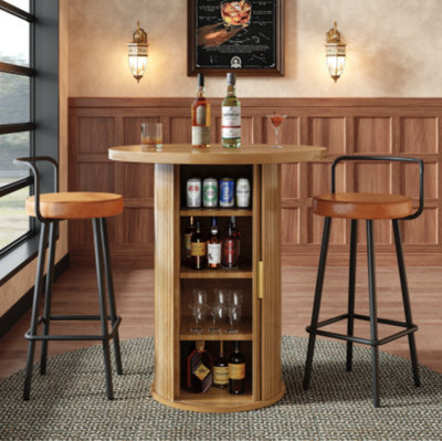 Matteo Round Bar Table With Storage Cabinet - 92Cm High, Mdf Wood Look - image 1