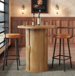 Matteo Round Bar Table With Storage Cabinet - 92Cm High, Mdf Wood Look - thumbnail 2