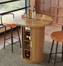 Matteo Round Bar Table With Storage Cabinet - 92Cm High, Mdf Wood Look - thumbnail 3