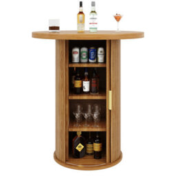 Matteo Round Bar Table With Storage Cabinet - 92Cm High, Mdf Wood Look - thumbnail 4