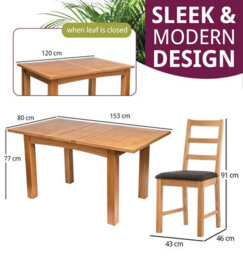 Hallowood Furniture Camberley Oak Butterfly Extending Dining Table With 4 Ladder Back Oak Chair With Charcoal Seat Pads - thumbnail 3