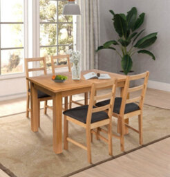 Hallowood Furniture Camberley Oak Butterfly Extending Dining Table With 4 Ladder Back Oak Chair With Charcoal Seat Pads - thumbnail 1