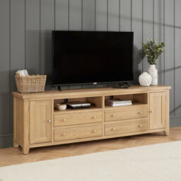 The Furniture Market Cheshire Whitewash Oak Xxl Widescreen Tv Unit Stand Up To 100 Tv Size