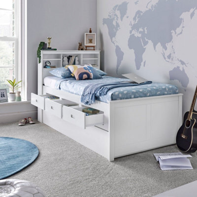 Save On Goods UK 3Ft Single White,wood,guest Bed Trundle Frame,bed Underneath,overnighter. Roll Out Under Bed Twin Bed With Drawer Storage - image 1
