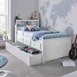 Save On Goods UK 3Ft Single White,wood,guest Bed Trundle Frame,bed Underneath,overnighter. Roll Out Under Bed Twin Bed With Drawer Storage - thumbnail 6
