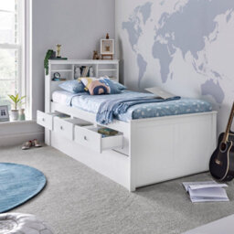 Save On Goods UK 3Ft Single White,wood,guest Bed Trundle Frame,bed Underneath,overnighter. Roll Out Under Bed Twin Bed With Drawer Storage - thumbnail 1