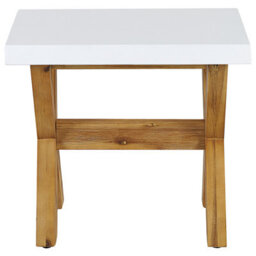Wyld And Coco White Fibre Cement Outdoor Stool With Acacia Wood Base, W51 X D40 X H45Cm