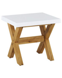 Wyld And Coco White Fibre Cement Outdoor Stool With Acacia Wood Base, W51 X D40 X H45Cm - thumbnail 3