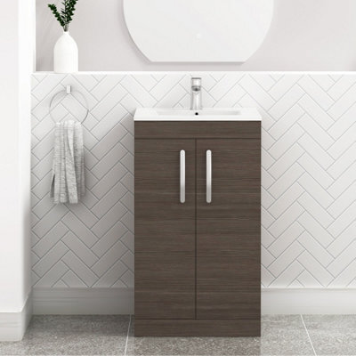 Royal Bathrooms Turin Grey Elm 500mm Floor Standing Vanity Unit 2 Door With Minimalist Basin Sink - image 1