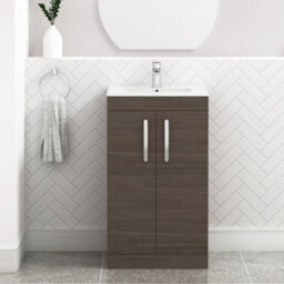 Royal Bathrooms Turin Grey Elm 500mm Floor Standing Vanity Unit 2 Door With Minimalist Basin Sink - thumbnail 1
