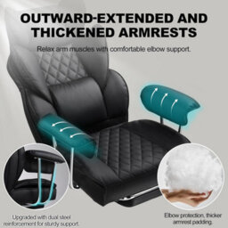 Gtplayer Gaming Chair, Executive Office Desk Chair With Footrest Ergonomic Heavy Duty Lumbar Support Computer Chairs, Black - thumbnail 8