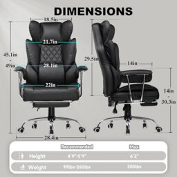 Gtplayer Gaming Chair, Executive Office Desk Chair With Footrest Ergonomic Heavy Duty Lumbar Support Computer Chairs, Black - thumbnail 3