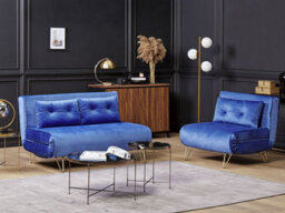 Beliani Living Room Set 3 Seater Vestfold Velvet Navy Blue - thumbnail 2