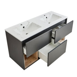 Homestylestore 1212mm Black Grey Wall Hung Bathroom Vanity Unit Open Shelf Marble Effect Basin - thumbnail 2