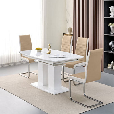 Furniture in Fashion Genisimo Small Gloss Extending Dining Table 4 Symphony Taupe Chairs - image 1