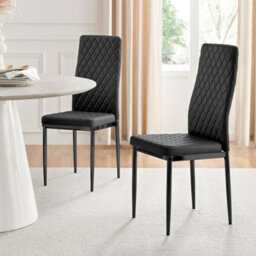Furniturebox Uk 6X Milan Black Hatched Faux Leather Dining Chairs Black Legs - thumbnail 1