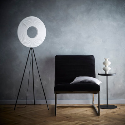 K Living Riley Black Led Floor Lamp With White Shade