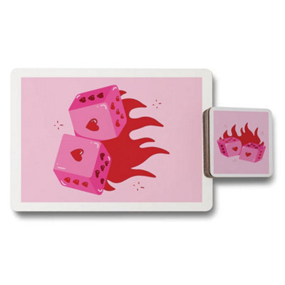 Benjamin Tate Design Designer Artwork Placemat And Coaster Set, Wood Bottom, 12 Pieces, Pink Dice Pattern, Limited Edition - image 1