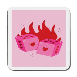 Benjamin Tate Design Designer Artwork Placemat And Coaster Set, Wood Bottom, 12 Pieces, Pink Dice Pattern, Limited Edition - thumbnail 3