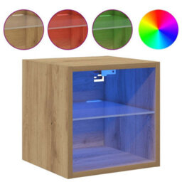 Walplus Tv Wall Cabinet With Led Lights Artisan Oak 30X28.5X30 Cm - thumbnail 2