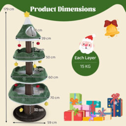 Costway 179 Cm Tall Christmas Cat Tree Multi-Level Kitten Tower-Green - thumbnail 2