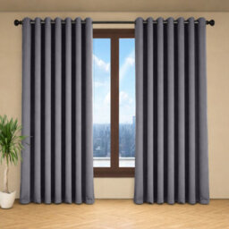 Oxford Homeware Eyelet Linen Effect Curtains Charcoal Fully Lined 100%blackout Thermal Insulated Curtains Pair (W)168Cmx(L)183Cm - thumbnail 2